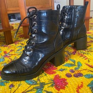 INC black croc boots with heel